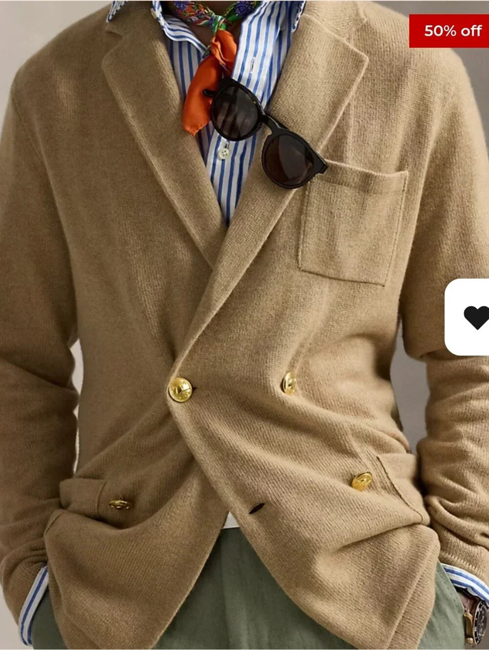 Polo Ralph Lauren Men's Cashmere Blazer Cardigan, Dune Melange, XXL